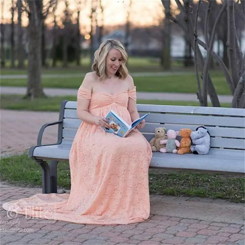 Lace Maternity Maxi Dress with Flutter Sleeves
