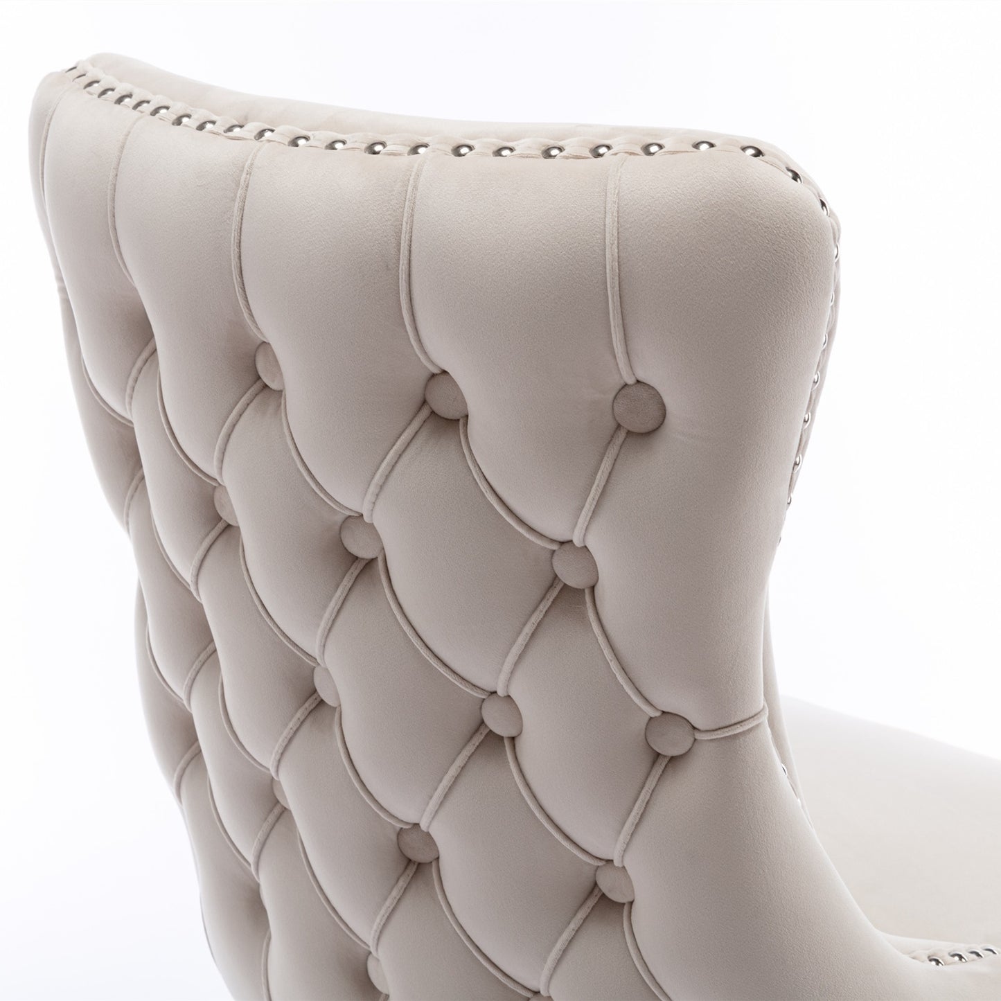 A A Upholstered Wing-Back Chair With Nailhead Trim & Solid Wood Leg
