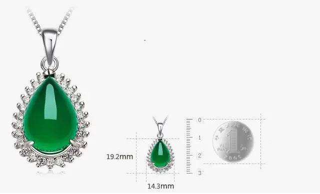 Green Agate Silver Pendant, Vintage 925 Necklace