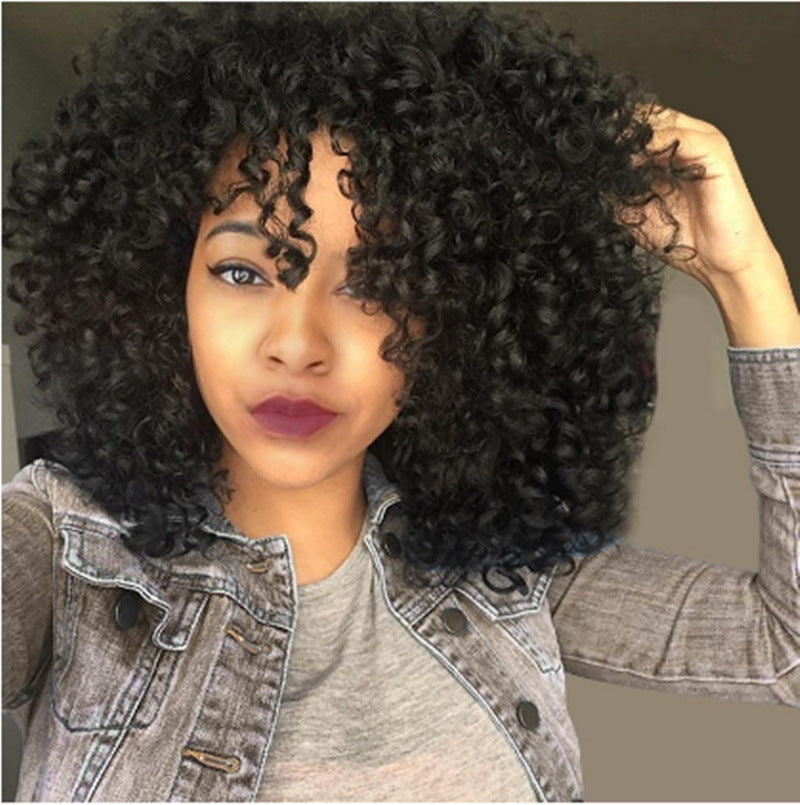 Short Efro Kinky Curly Hair Wigs with Bangs,For Black Women’s, Fluffy Glueless Wigs Wear And Go Synthetic Full Machine Wigs For Daily Wear