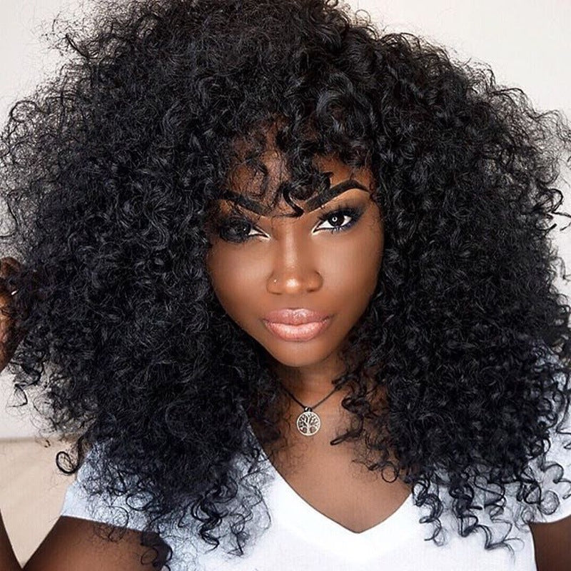 Short Efro Kinky Curly Hair Wigs with Bangs,For Black Women’s, Fluffy Glueless Wigs Wear And Go Synthetic Full Machine Wigs For Daily Wear