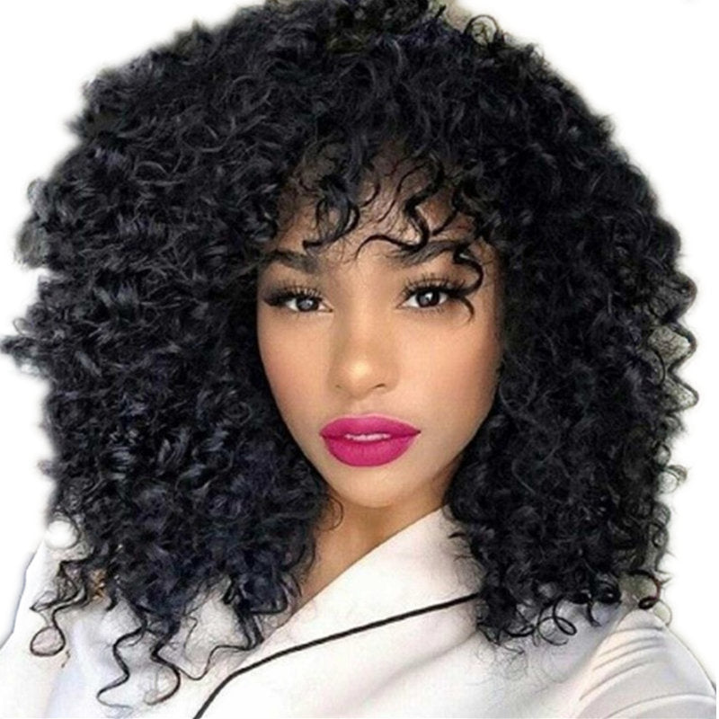 Short Efro Kinky Curly Hair Wigs with Bangs,For Black Women’s, Fluffy Glueless Wigs Wear And Go Synthetic Full Machine Wigs For Daily Wear