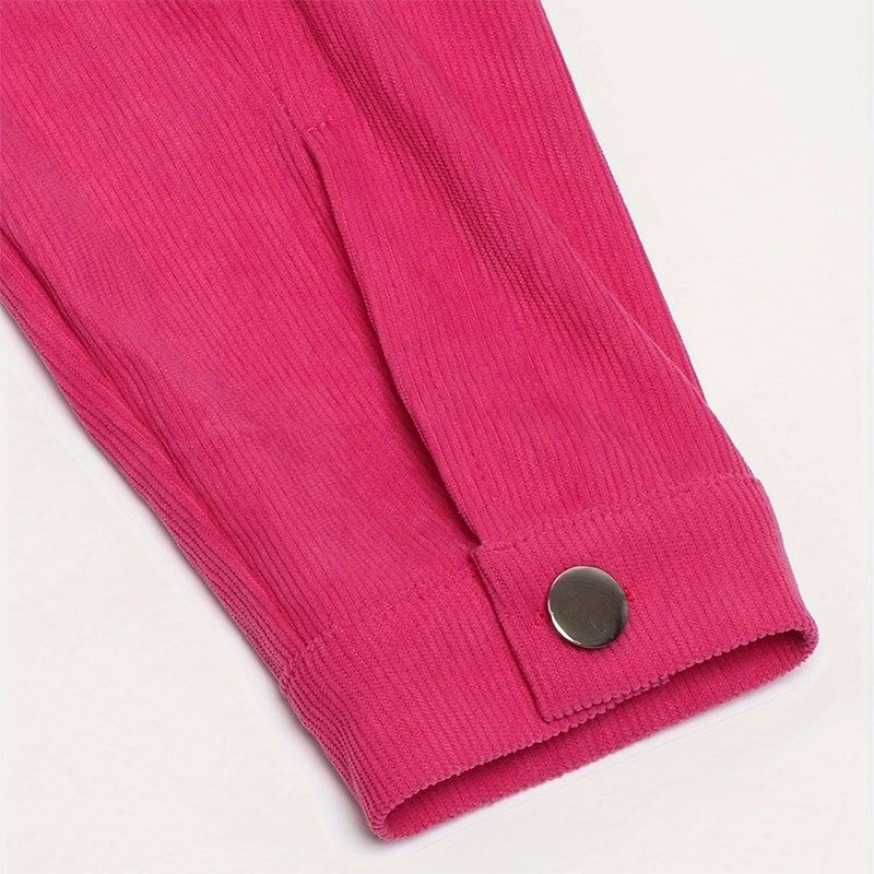 Women's Corduroy Long Sleeve Jacket - Casual Button-Up Coat With Flap Pockets, Fall & Spring Fashion Outerwear