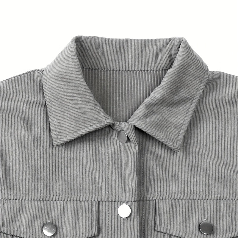 Women's Corduroy Long Sleeve Jacket - Casual Button-Up Coat With Flap Pockets, Fall & Spring Fashion Outerwear