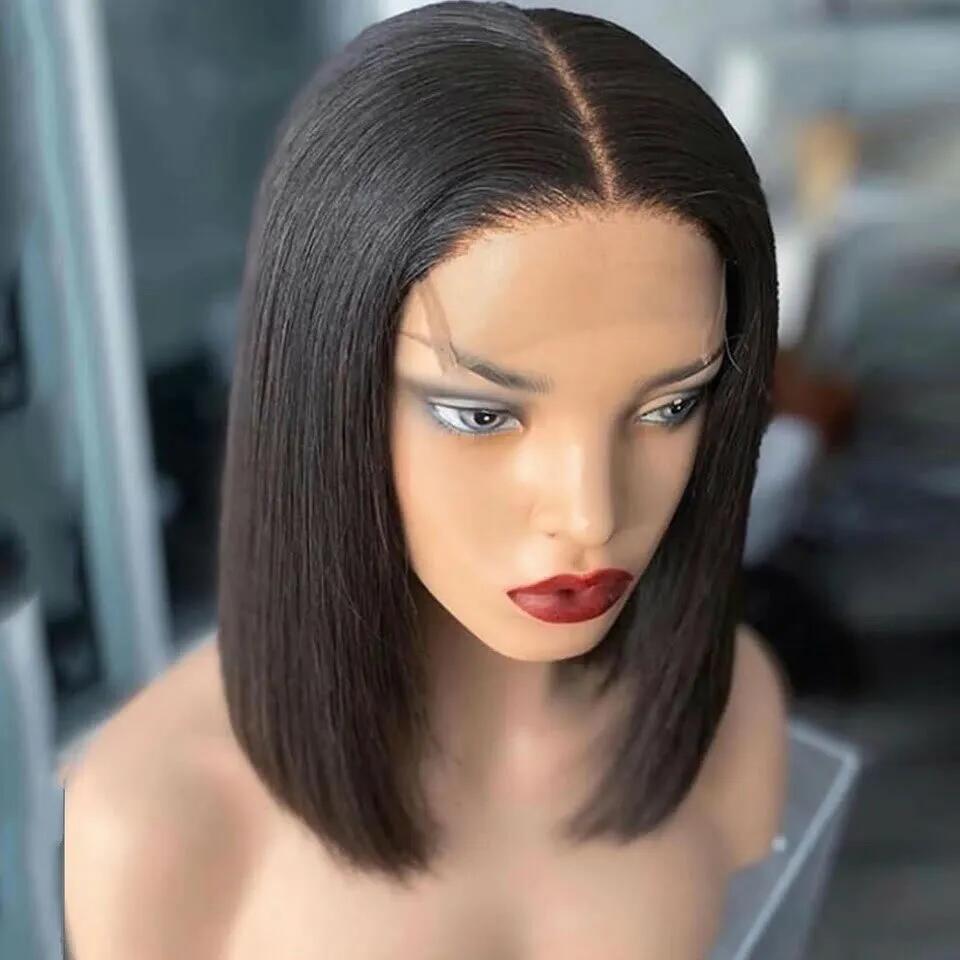 4X4 Bob Wig Human Hair Straight Bob Lace closure Wigs Human Hair Lace Front Wigs 80% Density