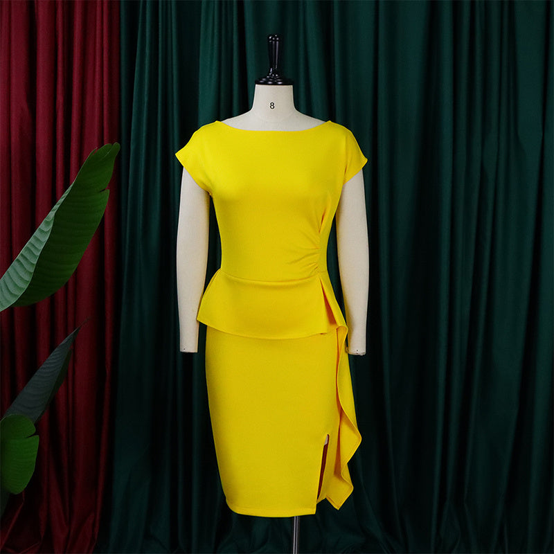 Women's Elegant Ruffle Sleeveless Bodycon Formal Party Cocktail Pencil Midi Dress