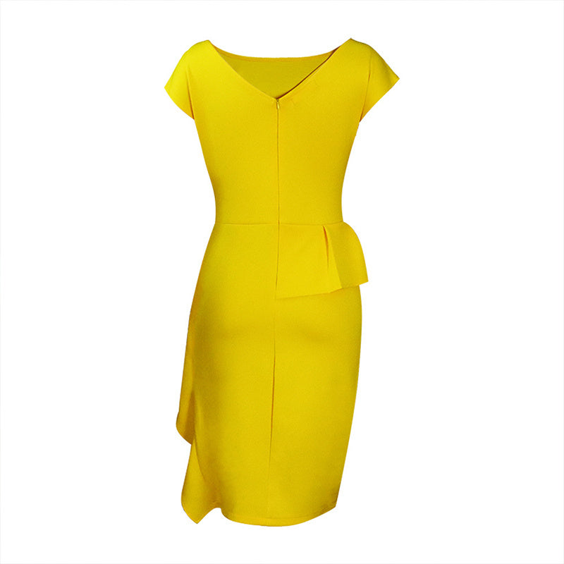 Women's Elegant Ruffle Sleeveless Bodycon Formal Party Cocktail Pencil Midi Dress