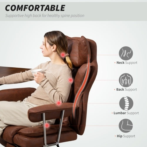 HOMCOM Leathaire Reclining Office Chair With Lumbar Support Pillow