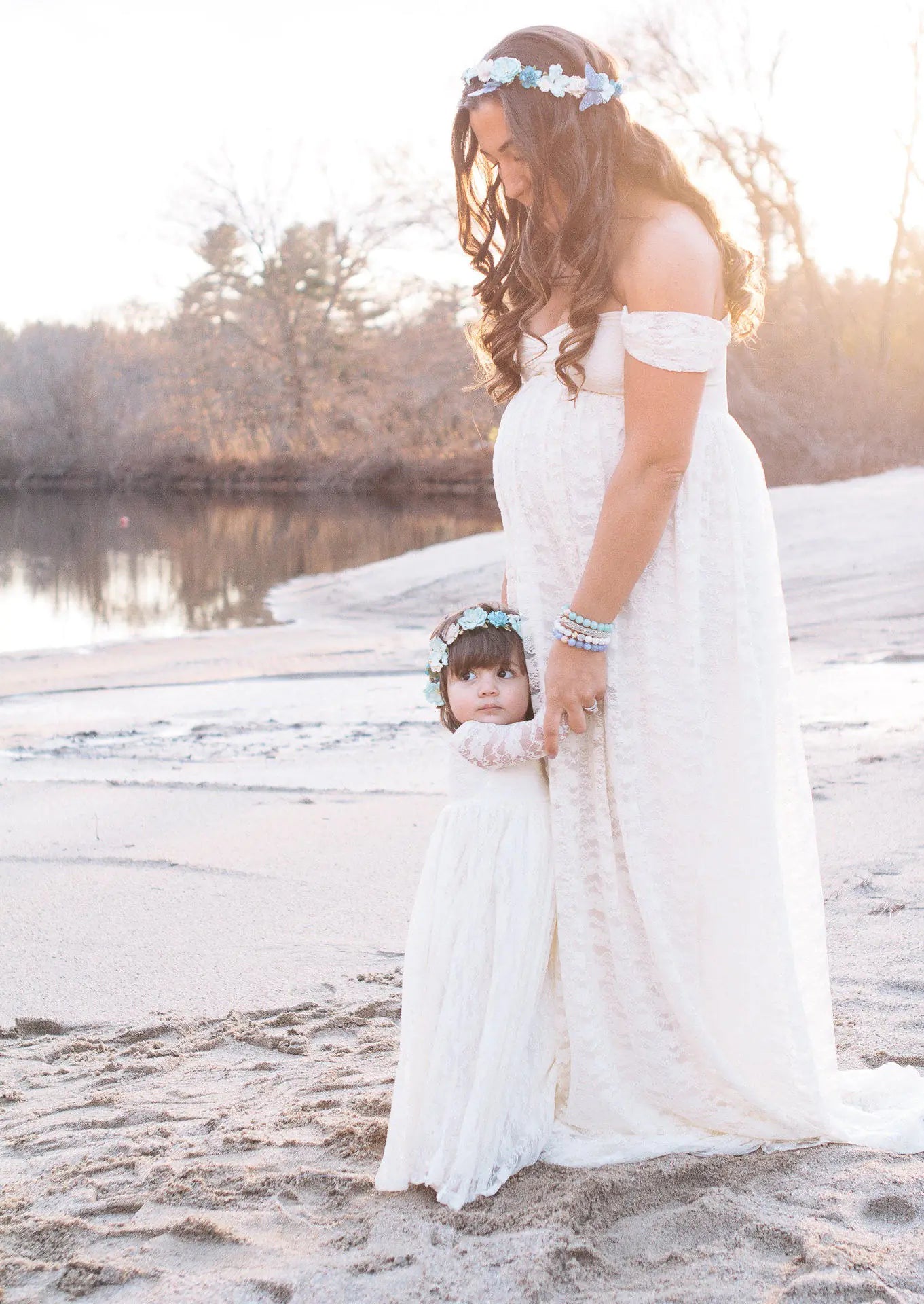 Lace Maternity Maxi Dress with Flutter Sleeves