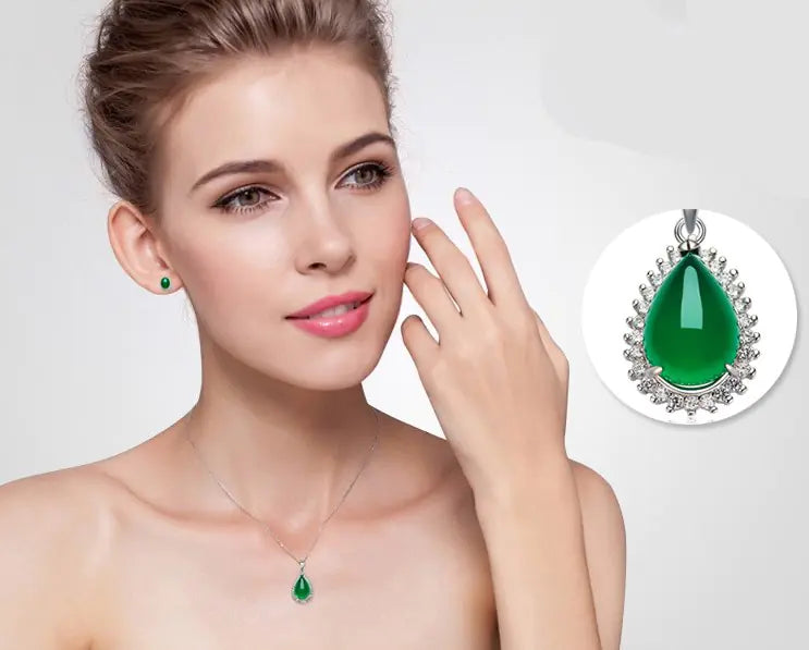 Green Agate Silver Pendant, Vintage 925 Necklace