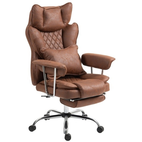 HOMCOM Leathaire Reclining Office Chair With Lumbar Support Pillow