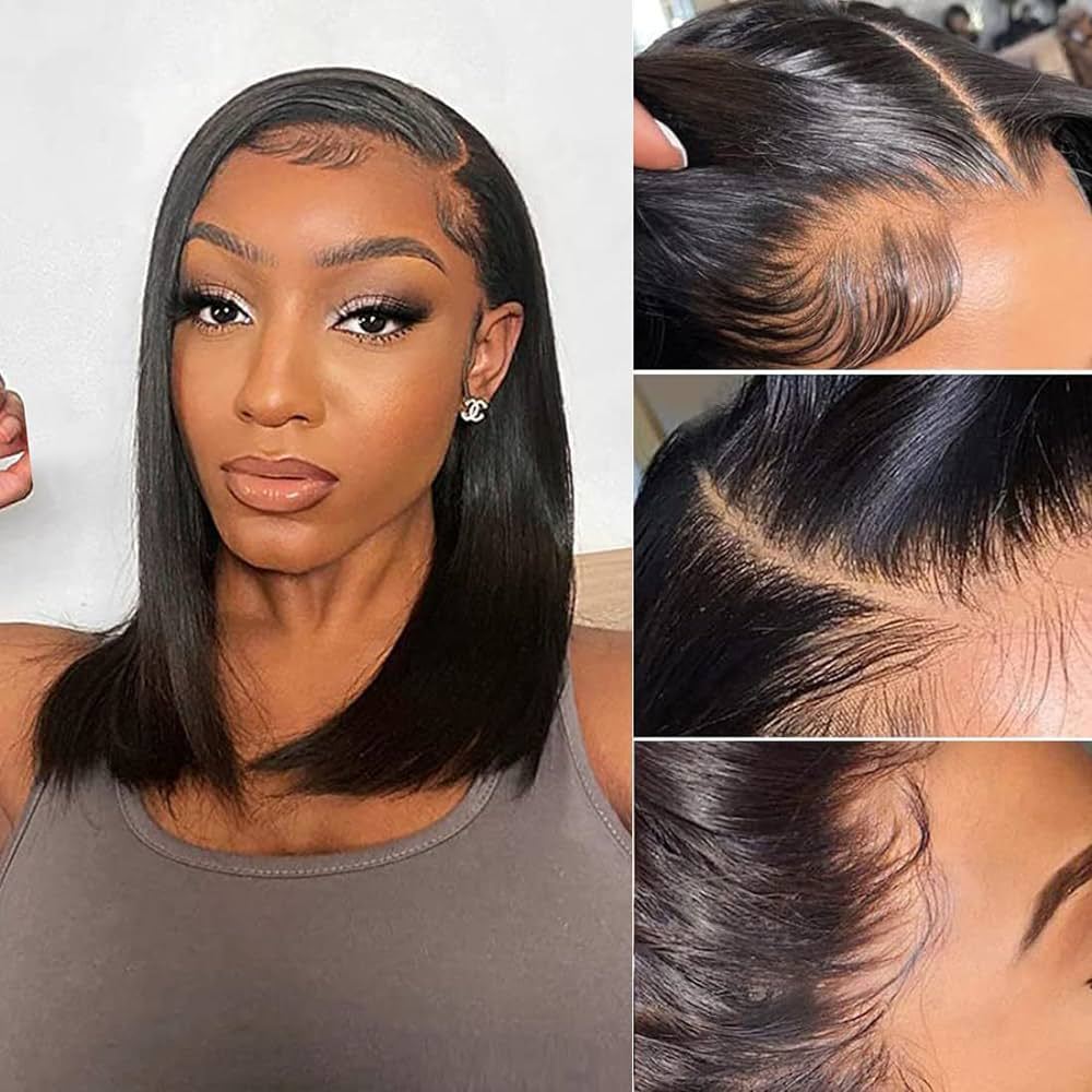 4X4 Bob Wig Human Hair Straight Bob Lace closure Wigs Human Hair Lace Front Wigs 80% Density