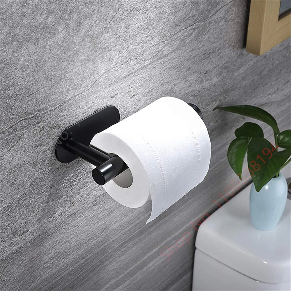 Toilet Towel Paper Wall Mount Holder Adhesive Black Silver Kitchen Roll Paper Stand Hanging Napkin Rack Bathroom Accessories WC