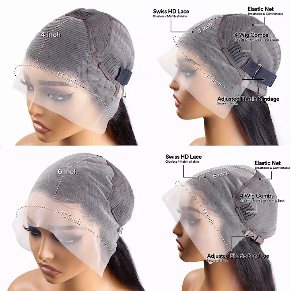 13x6 Human Hair Straight Lace Front Wigs 13x4 Natural Brazilian Transparent