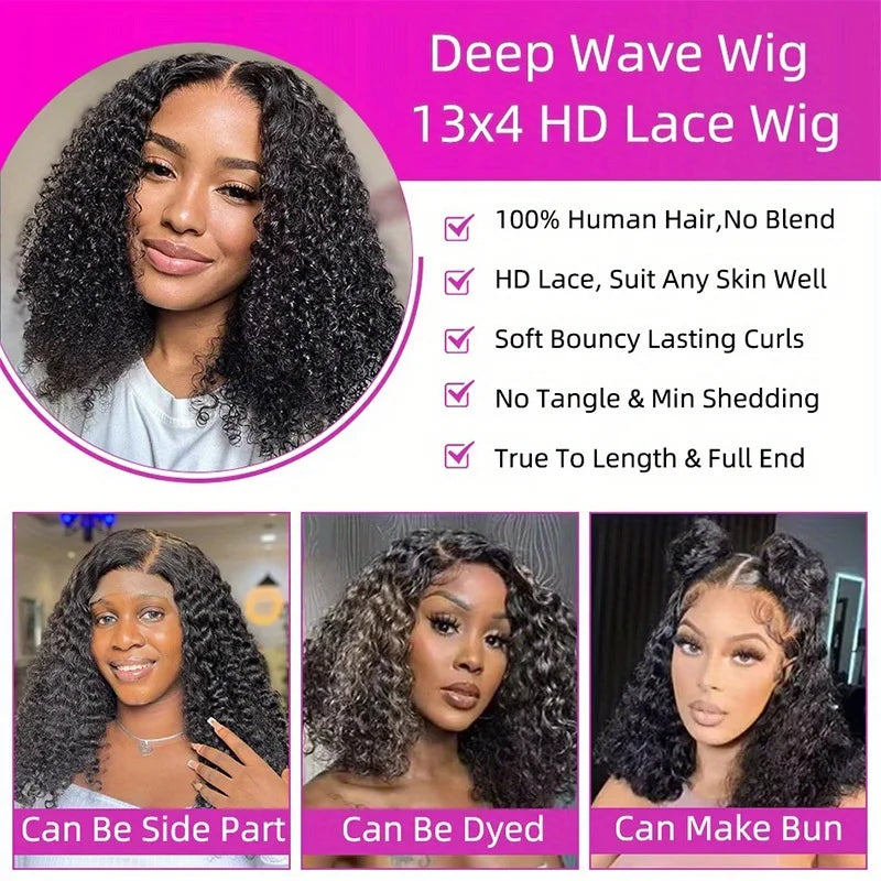 Short Bob Lace Front Curly Human Hair Wigs Deep Wave 13x4 Brazilian Lace Frontal Wigs 4x4 Lace Closure Wig Deep Curly Short Bob Wigs 200% Density