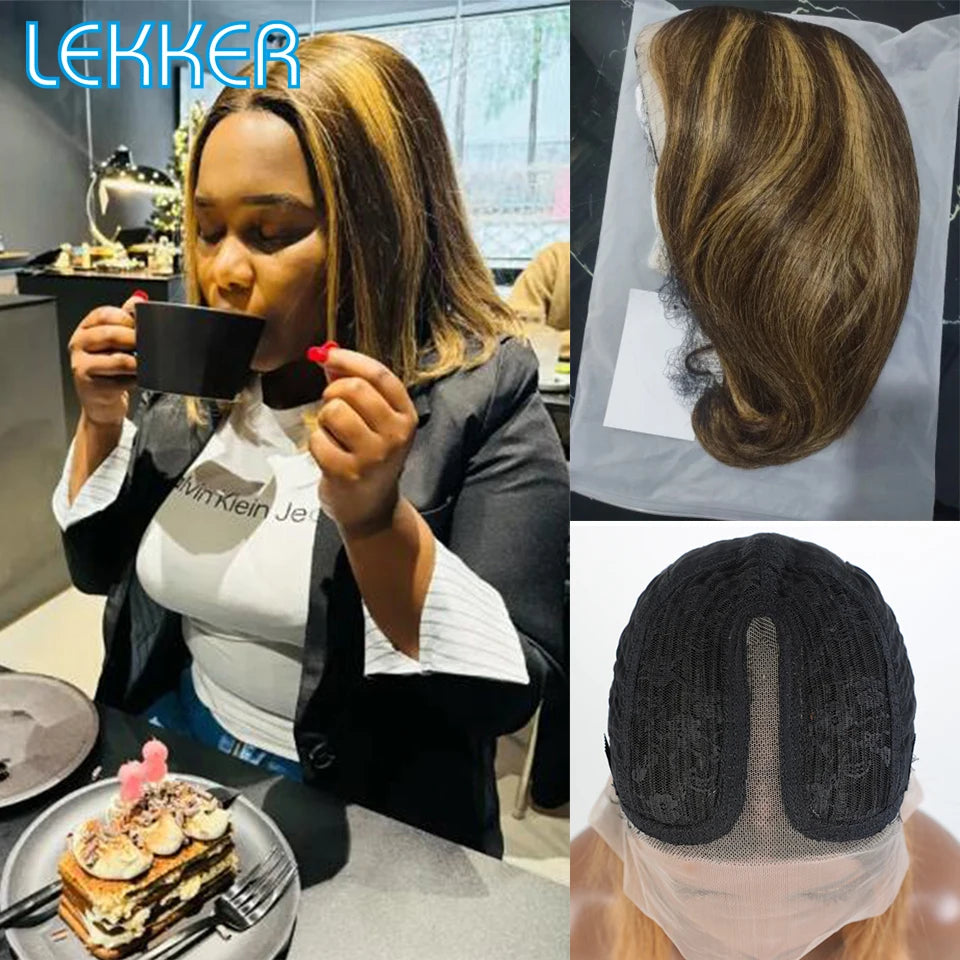 Hair Highlight Brown Straight Bob 13x1 T Part Lace Front 100% Human Hair Wigs For Women Brazilian Remy Hair Bob Wigs