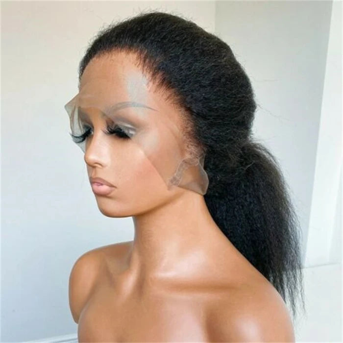 Full Lace Front Wig Brazilian Virgin Human Hair Transparent Yaki Kinky Straight For Black Women's 180% Density