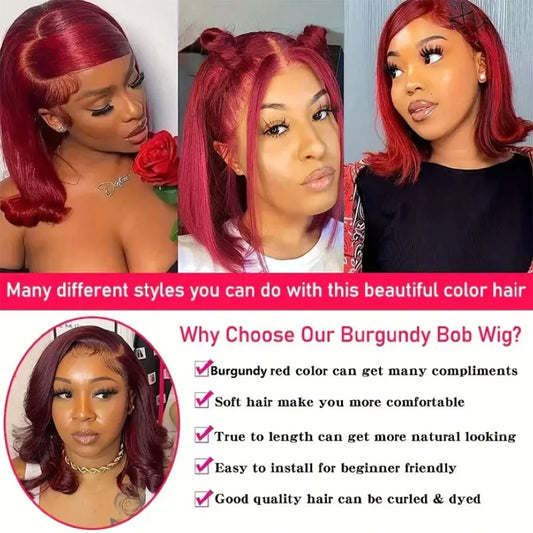 Body Wave 99J Burgundy Bob Wig Human Hair 13x4 Frontal Lace Wig HD Lace Front Wigs Human Hair Pre Plucked 180% Density