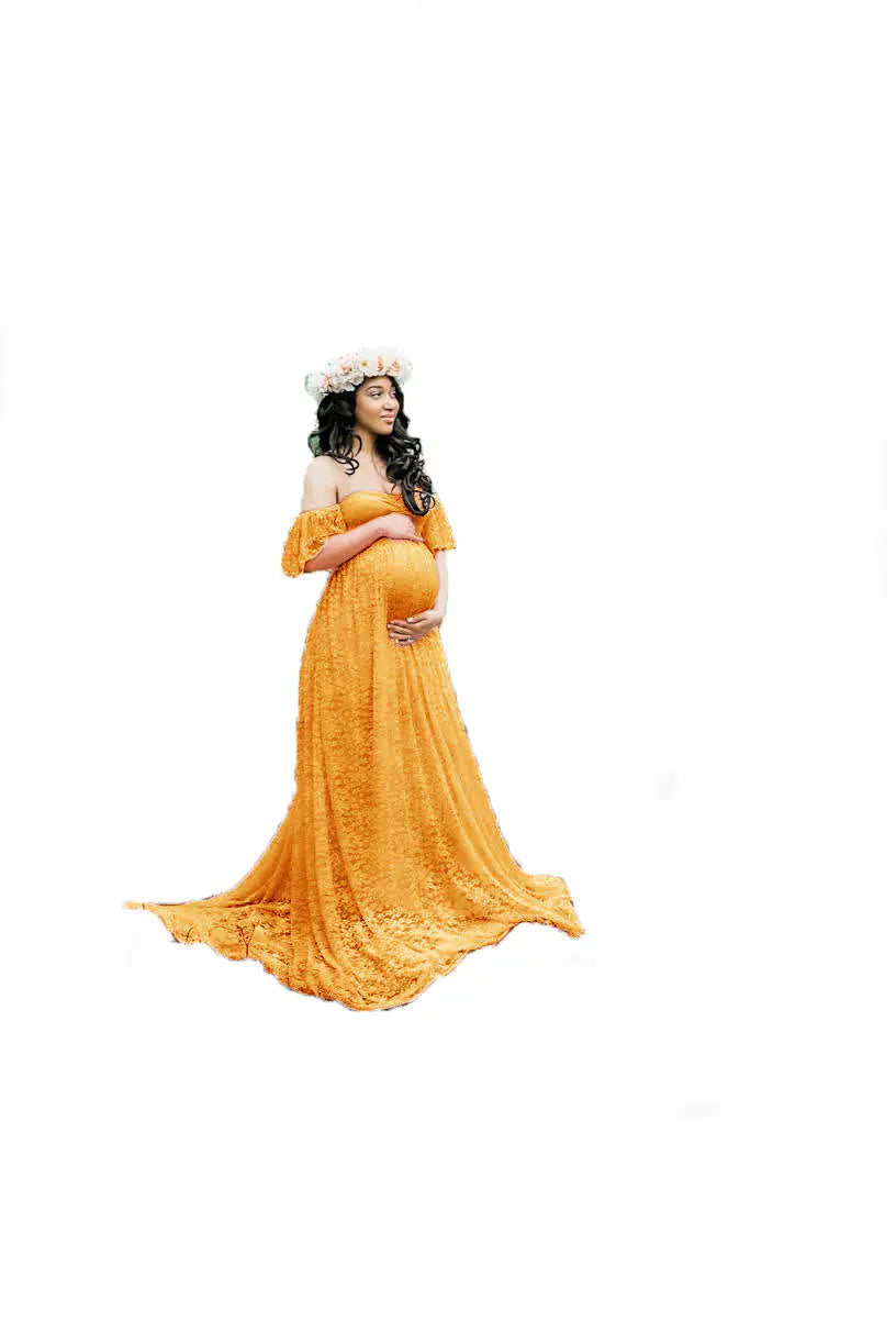 Lace Maternity Maxi Dress with Flutter Sleeves