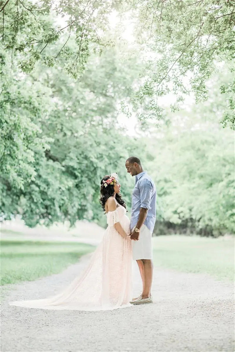 Lace Maternity Maxi Dress with Flutter Sleeves