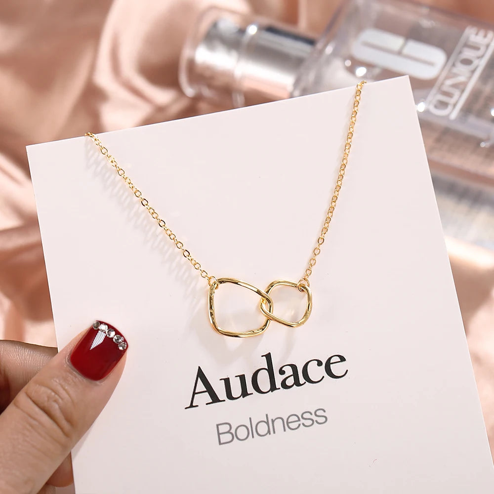 Gold Color Geometric Double Circle Pendant Necklace For Women Minimalism New Design Irregular Clavicle Chain Necklace Jewelry
