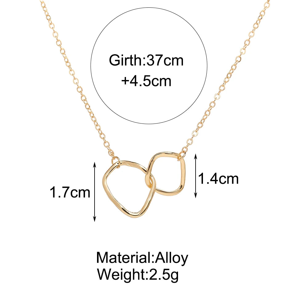 Gold Color Geometric Double Circle Pendant Necklace For Women Minimalism New Design Irregular Clavicle Chain Necklace Jewelry