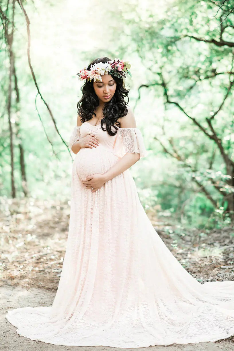 Lace Maternity Maxi Dress with Flutter Sleeves