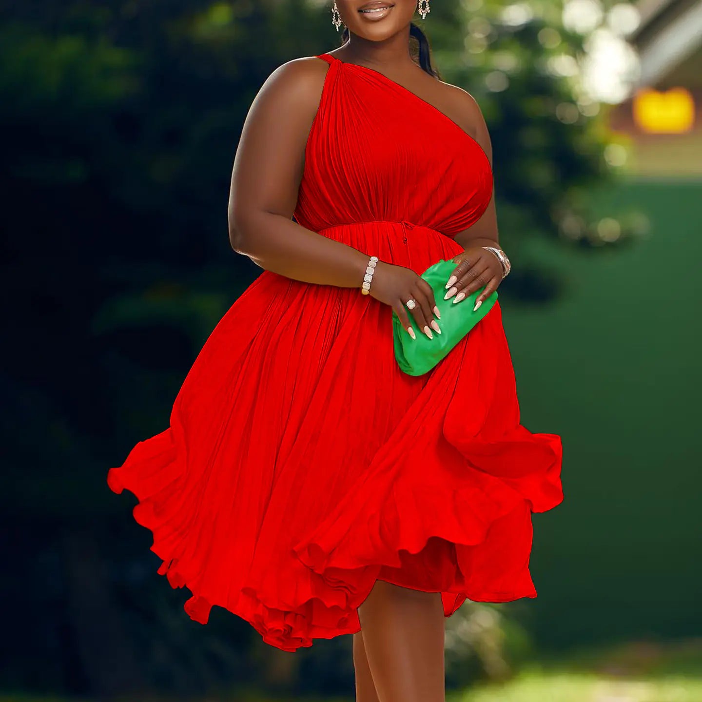 Plus Size Elegant Ruffle One Shoulder Mini Dress