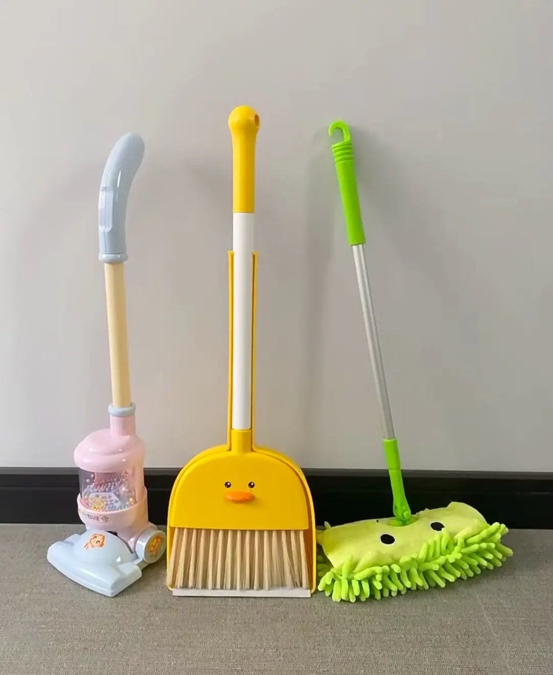 3-Piece Mop Set with Duck Broom and Dustpan for Kids