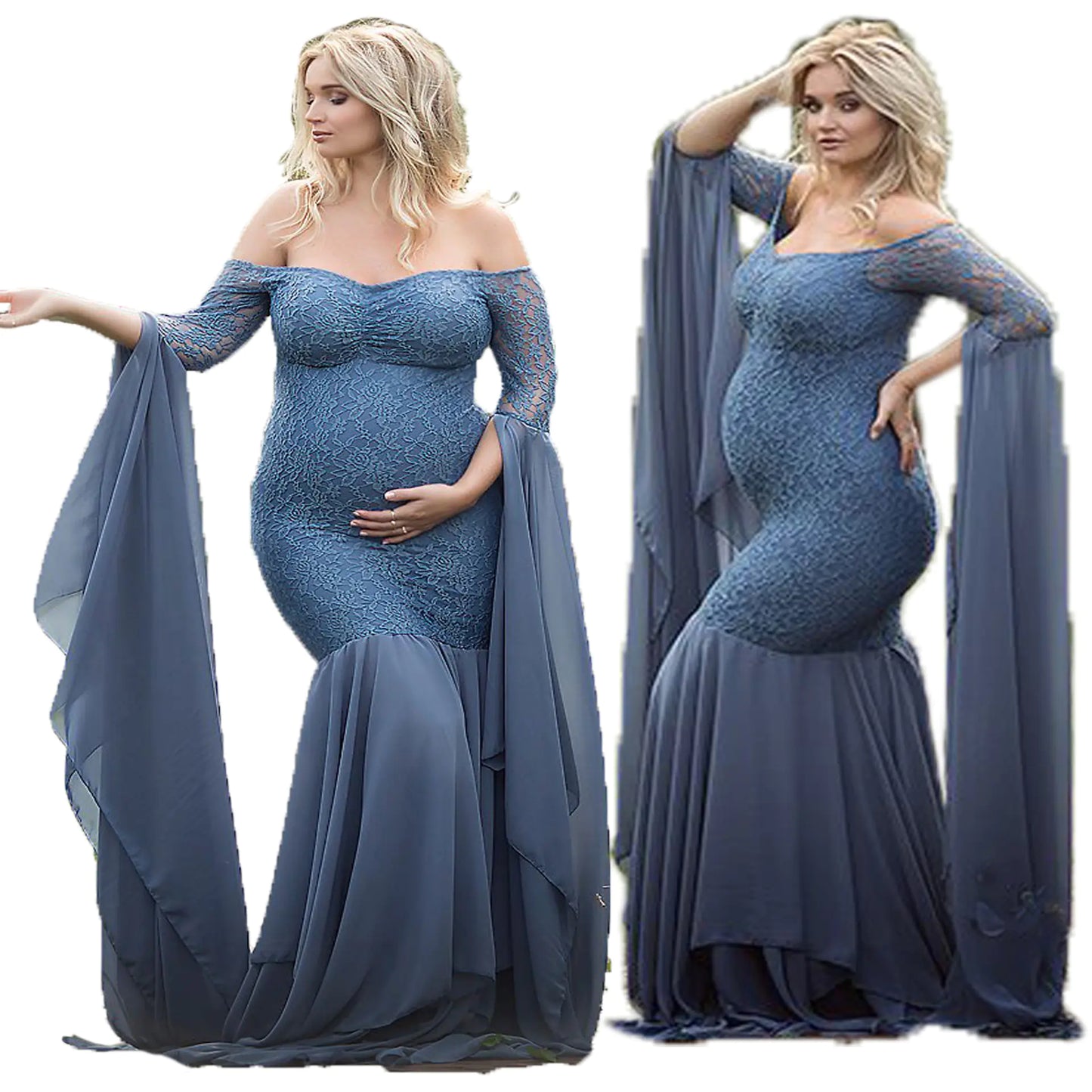 Lace-Trimmed Long Sleeve Maternity Dress for Women