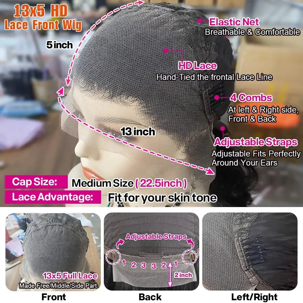 Hair Straight 13X5 Lace Frontal Wigs For Women Brazilian 100% Human Hair Wig Tranparent Lace Pre plucked Natural Black