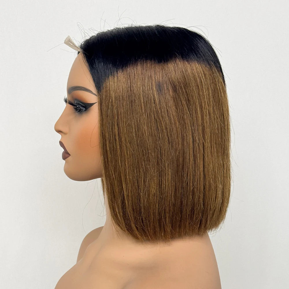 Double Drawn Bone Straight 100% Human Hair Wig 2x6 Lace Clsoure Colored 250% Density Short Bob Remy Hair Wigs for Black Women