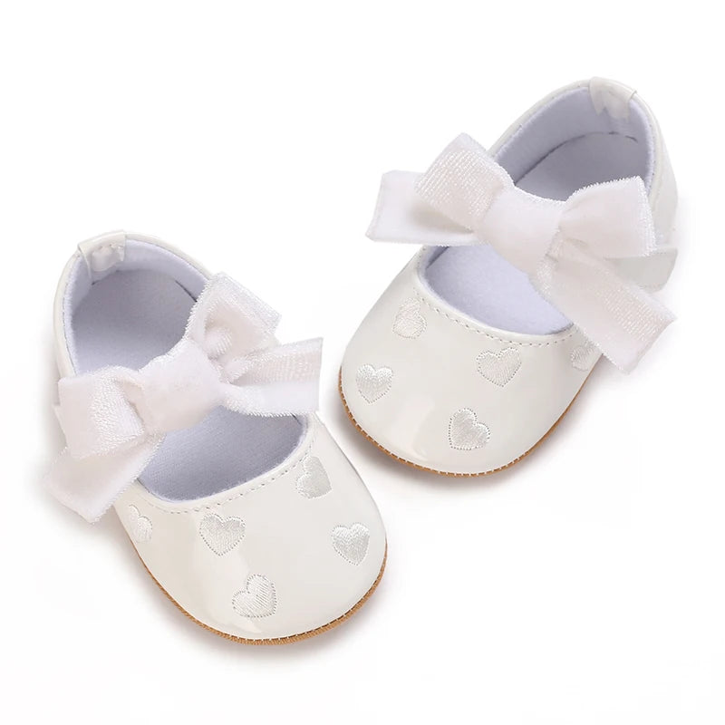 Newborn Princess Shoes Soft Leather Anti Slip Rubber Sole Baby Shoes White Girls Shoes