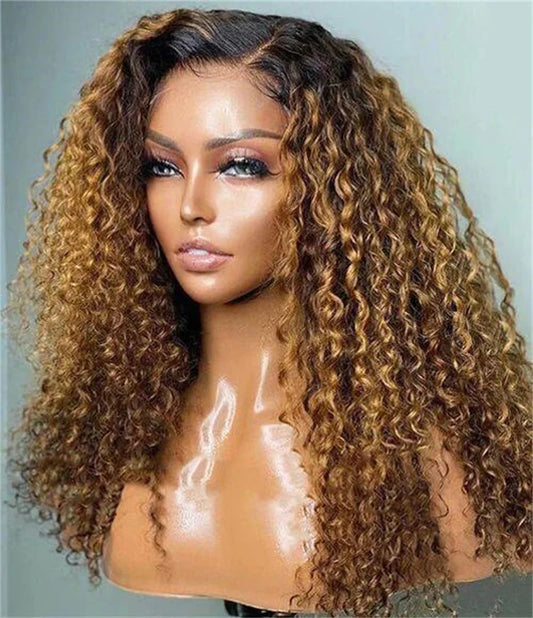 Ombre Blonde Kinky Curly Lace Front Wig With Baby Hair Preplucked For Women