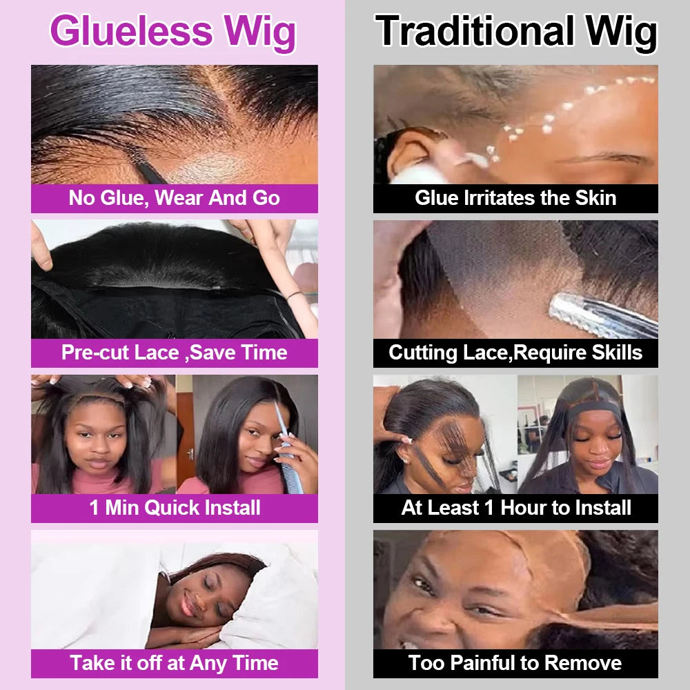 13x4 Glueless Lace Front Wig Human Hair Straight 13x6 HD Transparent Lace Frontal Wigs Short Bob Wig For Women Remy 250% Density