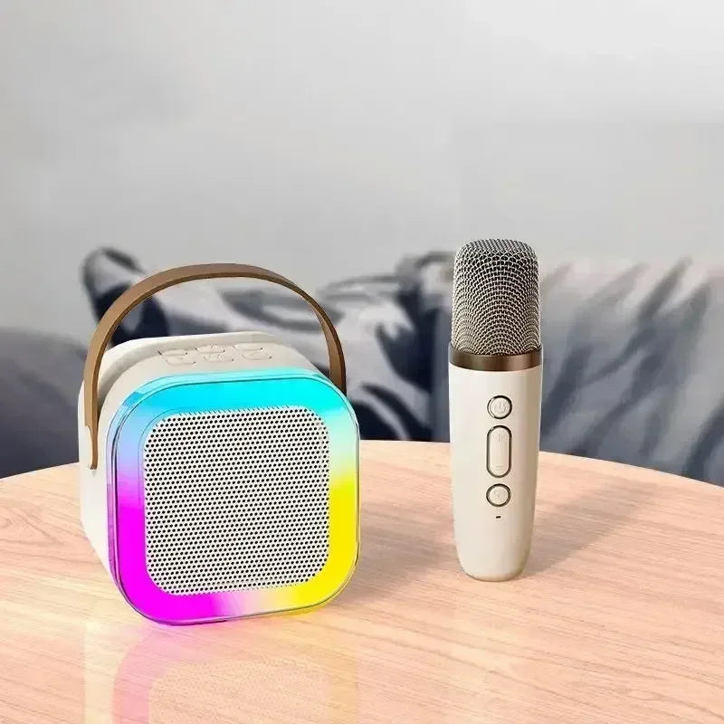 K12 Wireless Bluetooth Speaker Multifunction with 2 Microphone RGB Portable Music Player Karaoke Machine for Child Home Gift