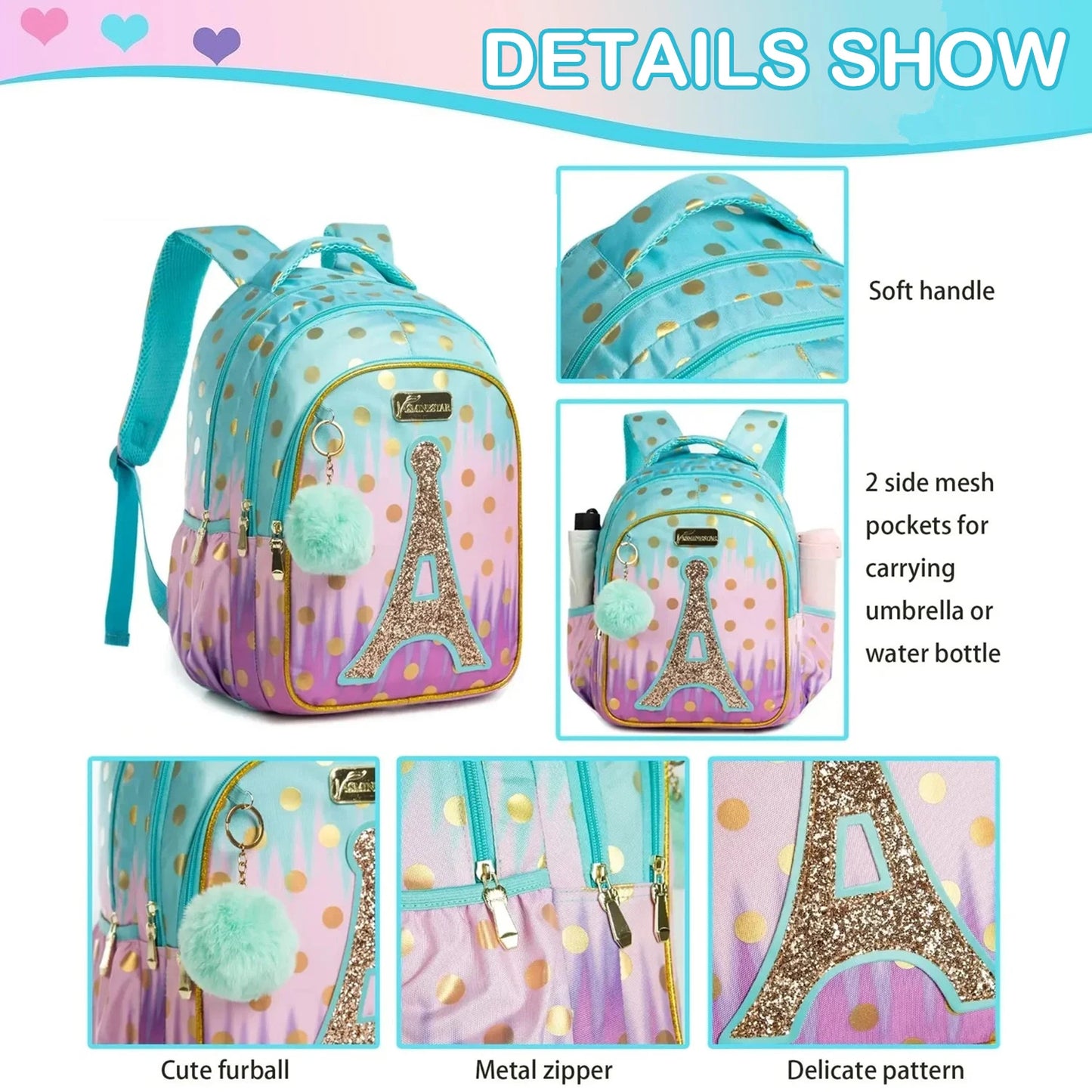 Children School Bags Kids Backpack Set in Primary Schoolbag for Teenager Girls Sequin Tower School Bags Waterproof Book Bags
