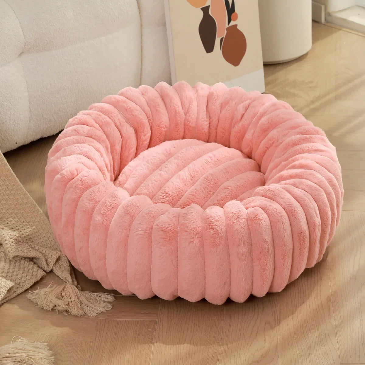 Long Plush Round Cat Nest Winter Warm Dog Beds Super Soft Dogs Mat Sofa Pet Sleeping Supplies