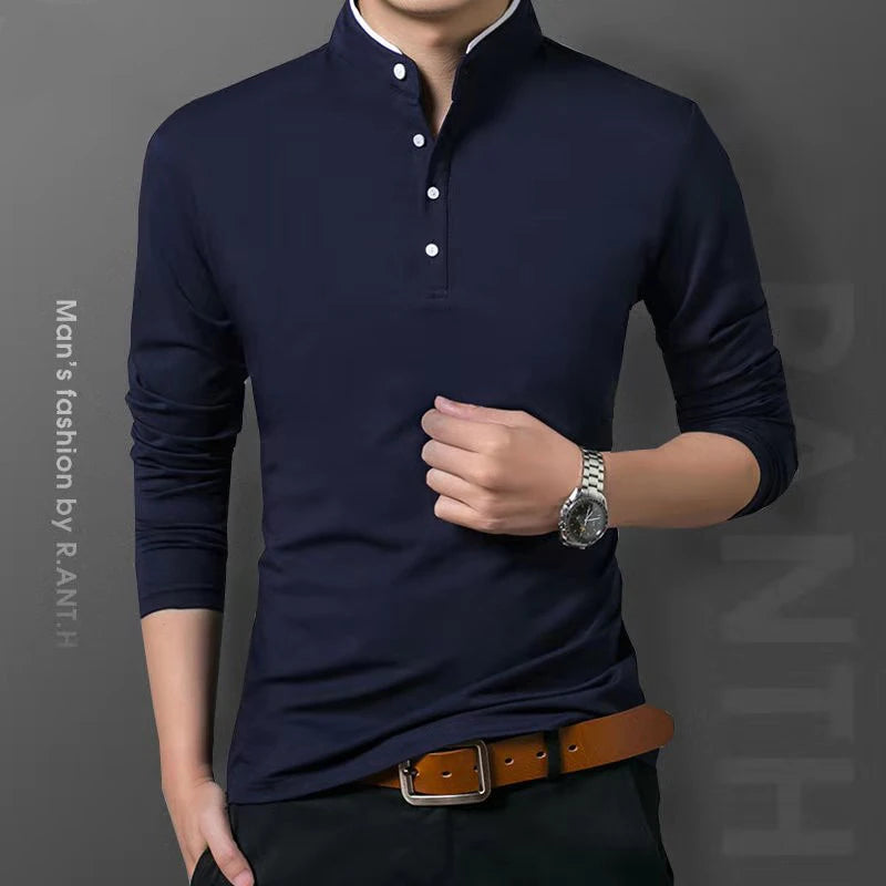 Men Long Sleeve Polo T-shirt Comfortable Top