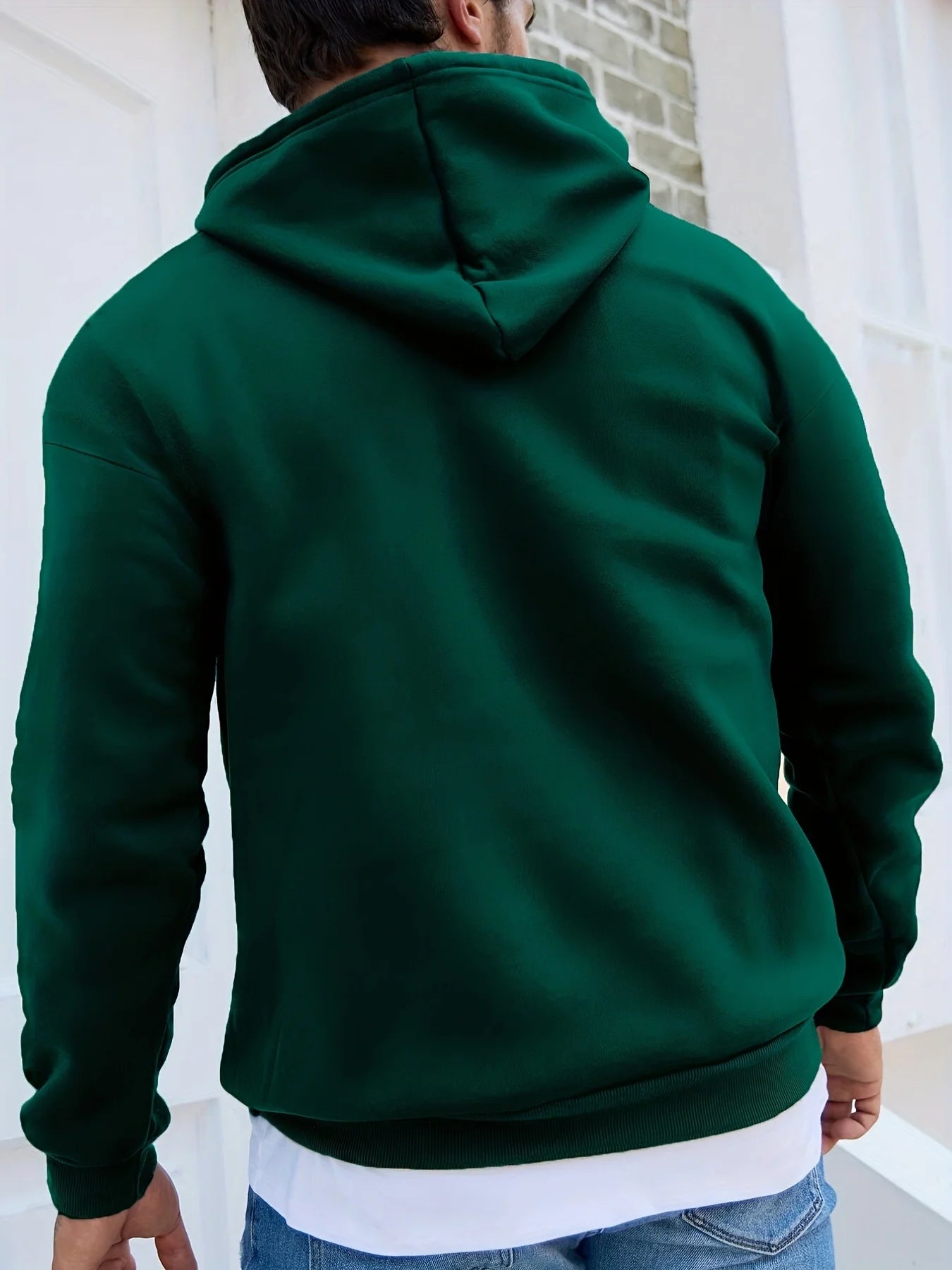 Men's winter casual fashion loose plus size simple letter printed fleece pullover long sleeved hooded sweatshirt