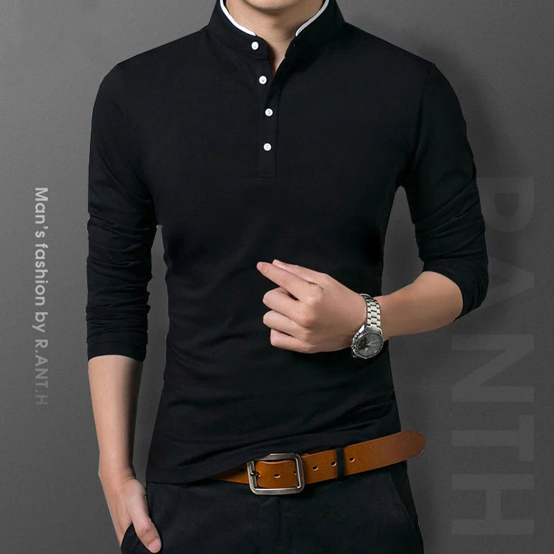Men Long Sleeve Polo T-shirt Comfortable Top