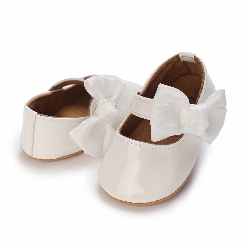 Newborn Princess Shoes Soft Leather Anti Slip Rubber Sole Baby Shoes White Girls Shoes