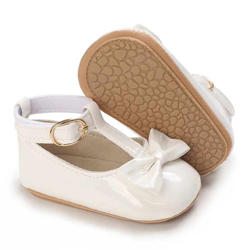 Newborn Princess Shoes Soft Leather Anti Slip Rubber Sole Baby Shoes White Girls Shoes