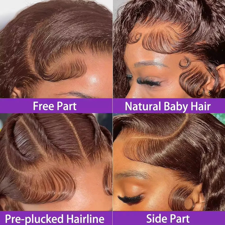 Chocolate Brown Short Bob Deep Wave 13x4 HD Lace Front Wigs Human Hair Brazilian Curly 7x5 Glueless Wig Ready to Go 250%