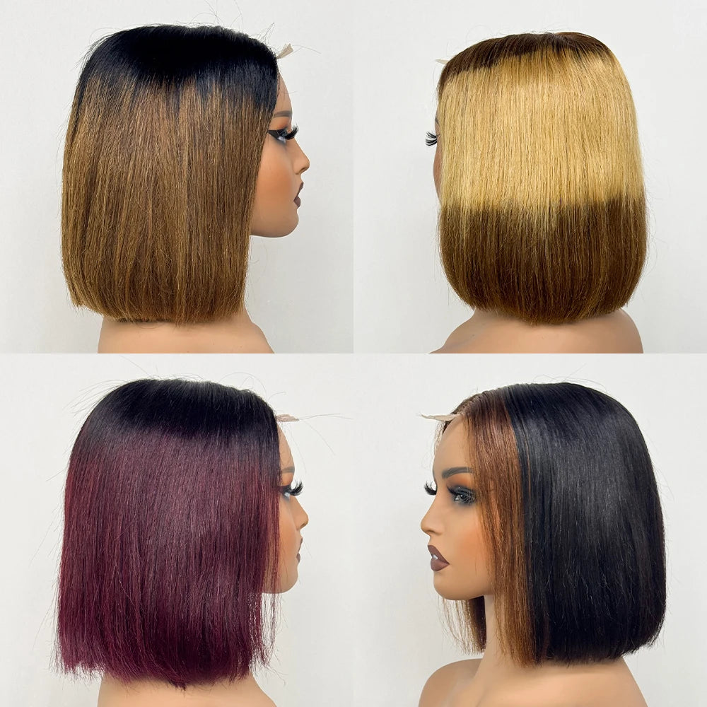 Double Drawn Bone Straight 100% Human Hair Wig 2x6 Lace Clsoure Colored 250% Density Short Bob Remy Hair Wigs for Black Women