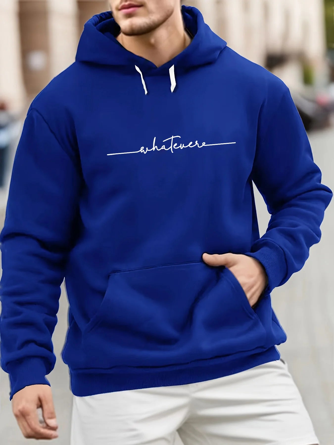 Men's winter casual fashion loose plus size simple letter printed fleece pullover long sleeved hooded sweatshirt