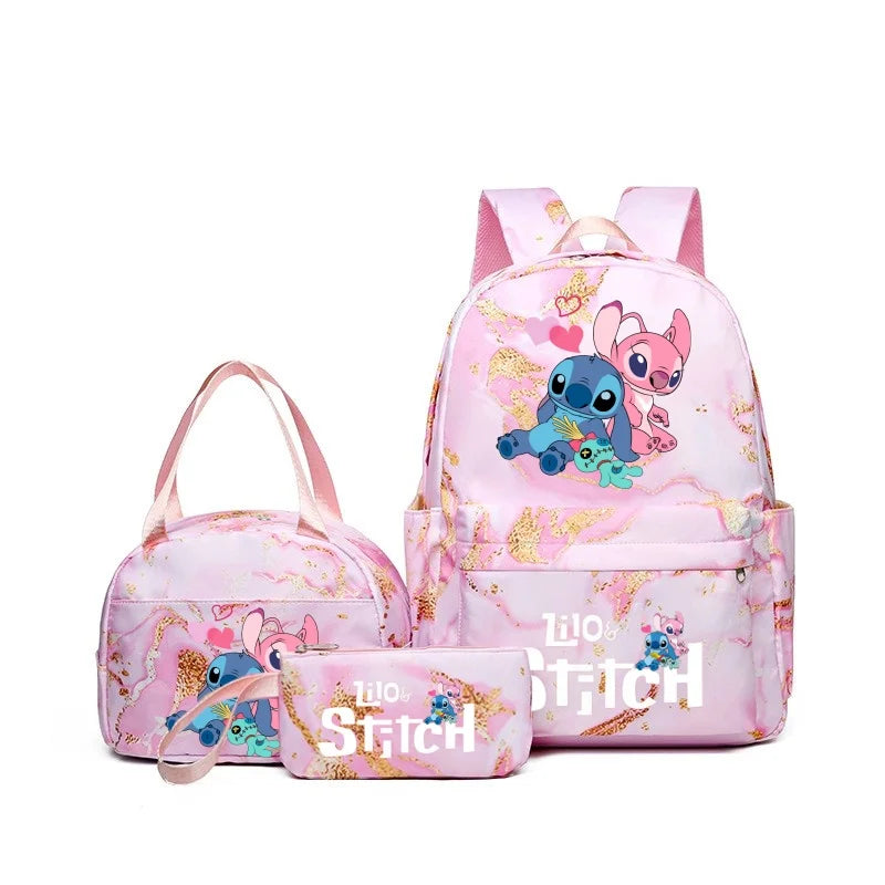 3Pcs Stitch Print Backpack Set, With Tote and Pouch, Large Capacity Lightweight And Pouch