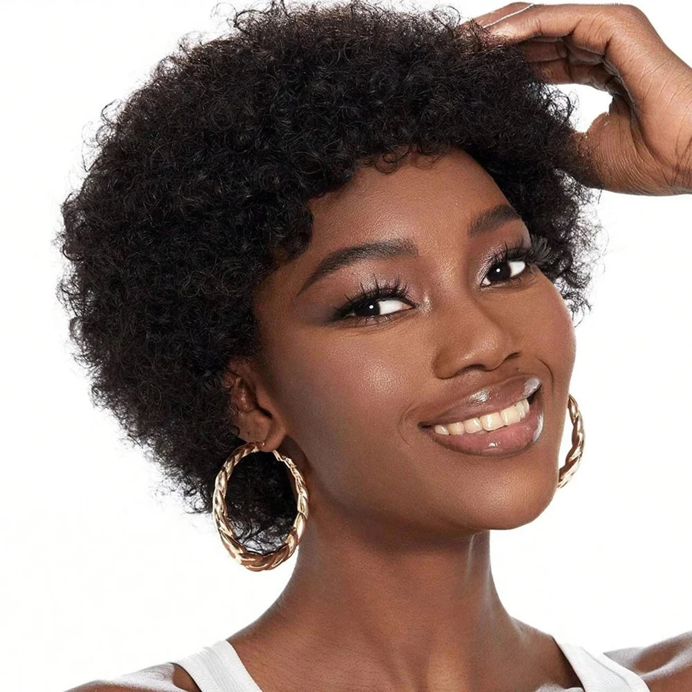 Afro Kinky Curly Black Natural Human Hair Wig
