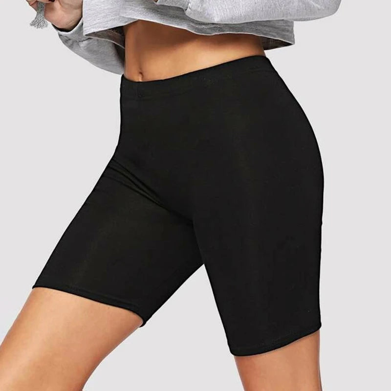 Women Thin Shorts For Summer Fitness High Waist Fashion Cycling Bike Shorts Female Black Slim Knee-Length Bottoms Stretch Shorts
