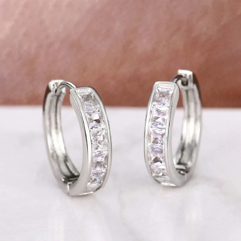 Gold Color Plated Stainless Steel Round Circle Earrings for Women Fashion Cubic Zirconia Hoop Earrings Jewelry Pendientes Mujer